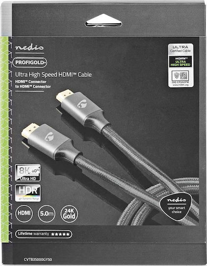 Nedis Profigold Ultra High Speed HDMI Cable HDMI 2.1 8K@60Hz Gold-Plated HDMI Connectors Cotton Anthracite Box 5m