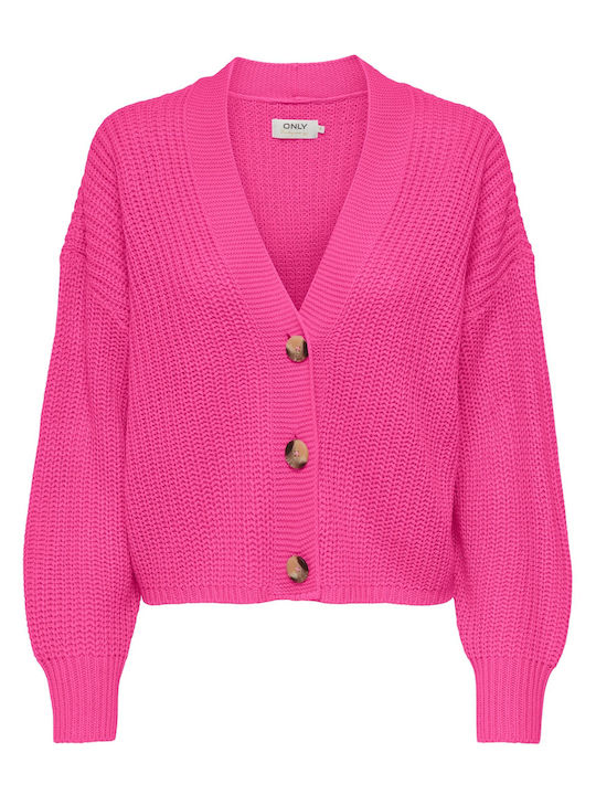 Carol Nice Short Women's Knitted Cardigan with Buttons Raspberry Rose