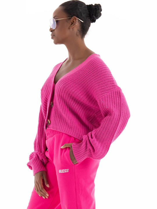 Carol Nice Short Women's Knitted Cardigan with Buttons Raspberry Rose
