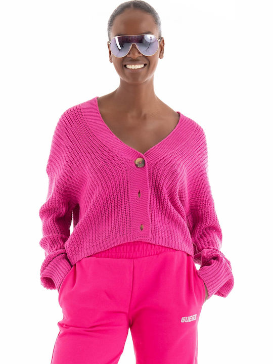 Carol Nice Short Women's Knitted Cardigan with Buttons Raspberry Rose