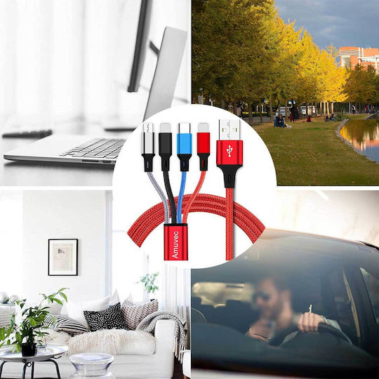 Amuvec Плетен USB към Lightning / Type-C / micro USB Кабел 3A Червен 1.2m 1000-42170143