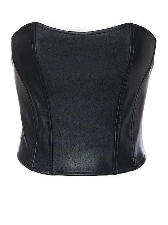 Women's Crop Top Leather Black