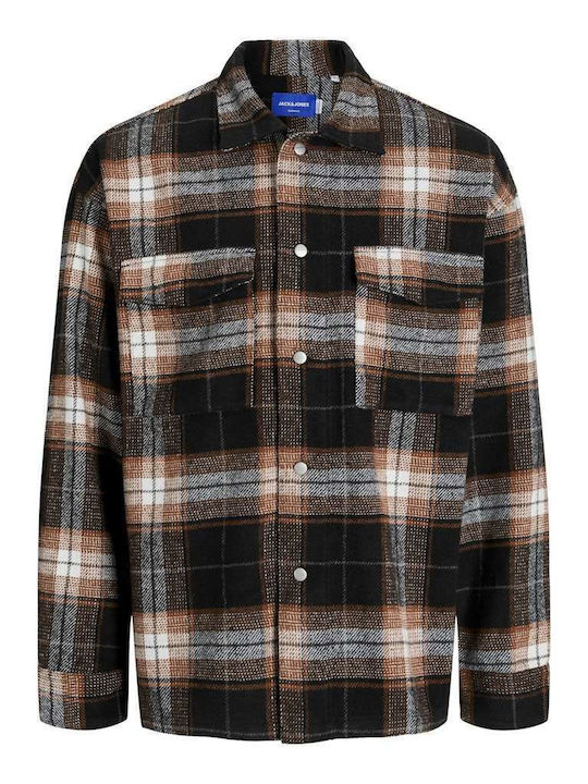 Overshirt Flanelă Mânecă Lungă Carou Negru Regular Fit