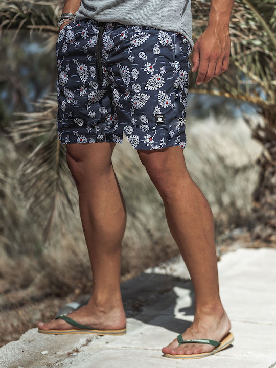 Men's Swimwear Shorts Blue/White Patterm