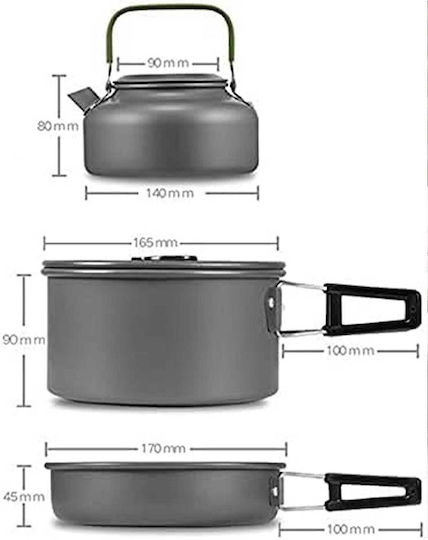 Queta 5124620 Camping Cookware Set 10 Pieces Portable Tableware Set Aluminum No Bra Cooking Outdoor Set FDA Certification Consisting of Pot Pan Kettle Various Cooking Accessories Ideal for Travel Camping Caravans
