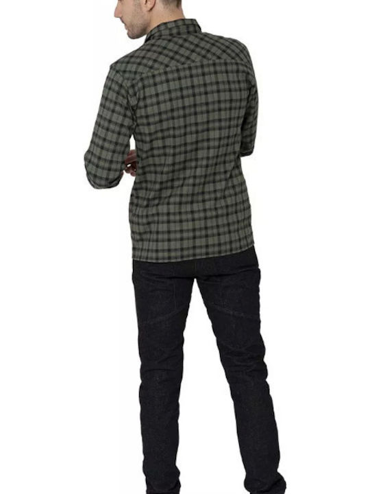Fanes Long Sleeve Flannel Checked Shirt Shadow Dark Olive
