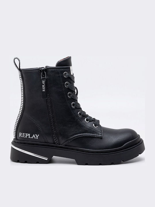 Joplin Lederne Kinderstiefel mit Schnürsenkeln Schwarz
