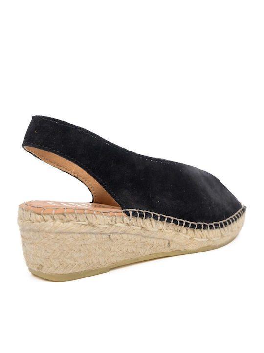 Women's Leather Platform Espadrilles Black