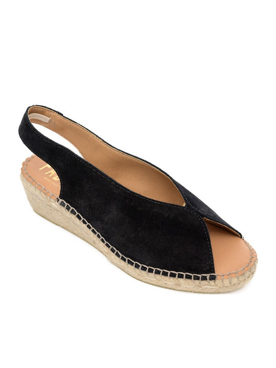 Women's Leather Platform Espadrilles Black