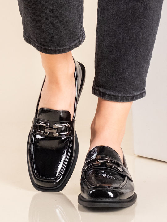 Adam's Shoes Patent Leather Women's Loafers in Black Color