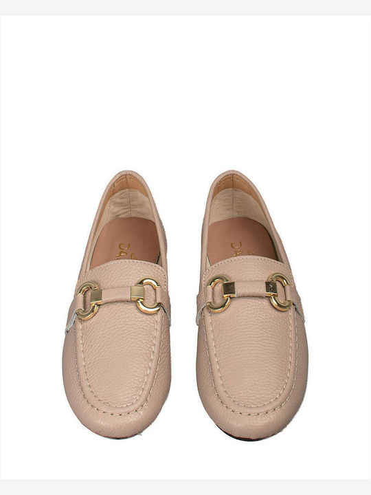Leather Women's Loafers in Beige Color