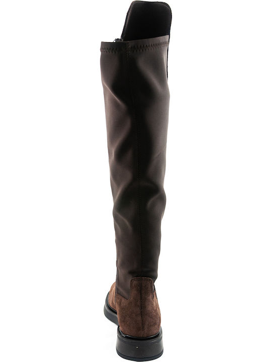 Leather Riding Boots with Zipper Brown