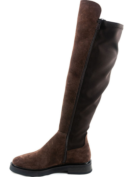 Leather Riding Boots with Zipper Brown