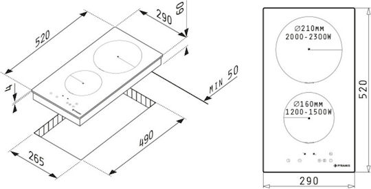 Pyramis PHI32230FMB Domino Induction Cooktop Autonomous with Child Lock Function 29x52εκ.