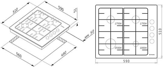 Pyramis 733071 Natural Gas Cooktop Autonomous 59x51εκ. Beige