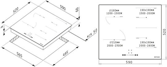 Pyramis PHI62432FMB Επαγωγική Εστία Αυτόνομη με Λειτουργία Κλειδώματος 59x52εκ.