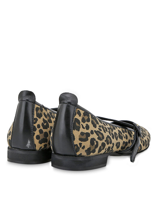 Synthetic Leather Leopard Ballerinas Beige
