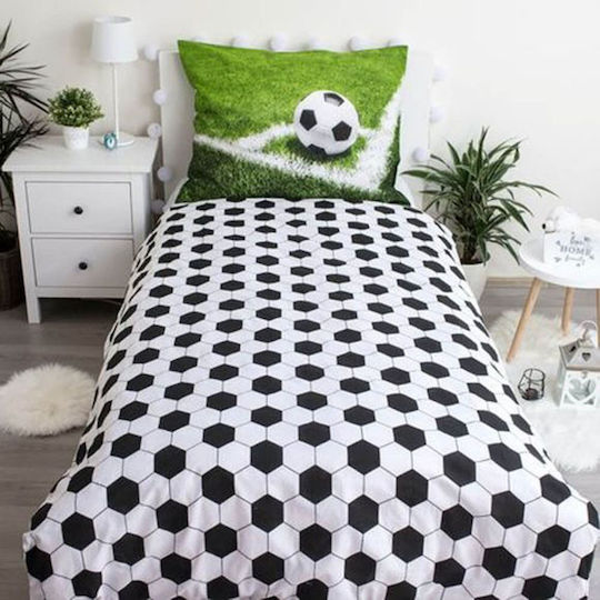 Set Kids Duvet Cover Single with Pillowcase Cotton Green/black and white 140x200cm