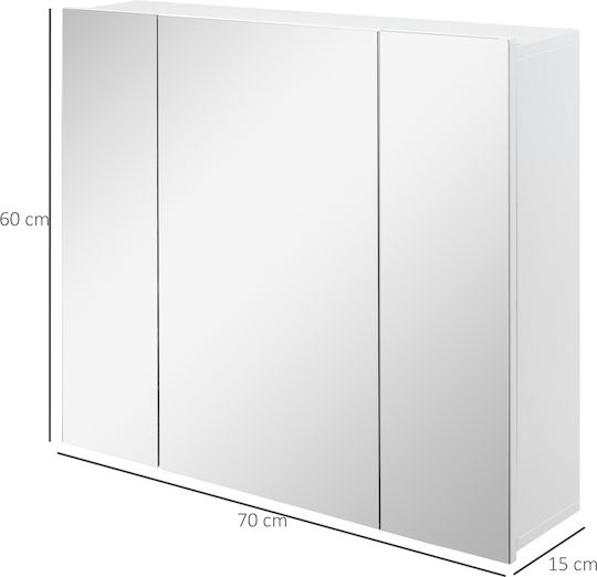 Kleankin Правоъгълена Банско Огледало с Рафт & Шкаф 70x60см Бял