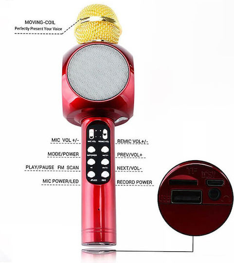WSTER Mikrofon Karaoke Kabellos WS-1816 WS-1816 Rotes