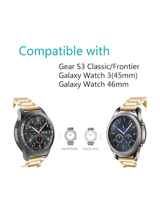 Techsuit Watchband W010 Strap Stainless Steel Gold (Samsung Galaxy Watch (46mm) / Watch 3 / Gear S3, Huawei Watch GT / GT 2 / GT 2e / GT 2 Pro / GT 3 (46 mm)) KF2313154