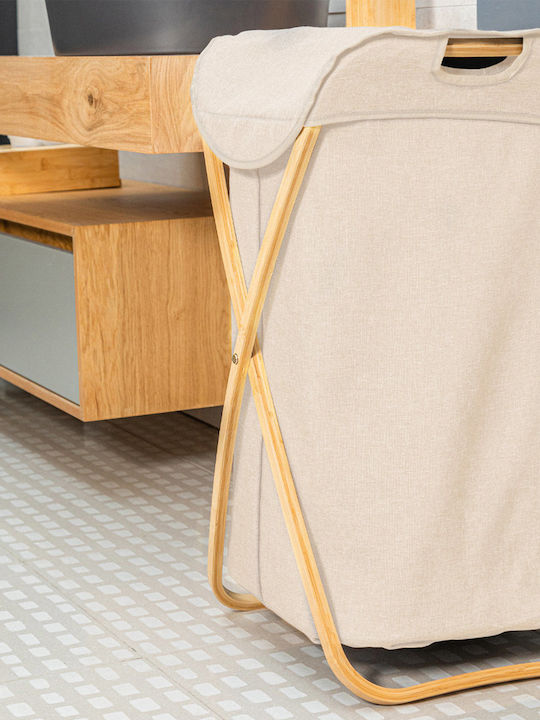 Estia Essentials Laundry Basket Bamboo Collapsible 100l with Lid 40x40x70cm Beige