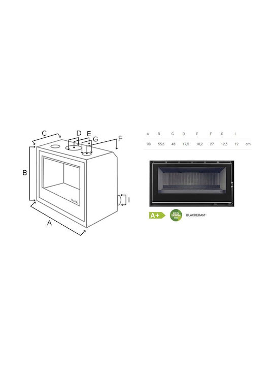 Bellido Llama Cristal 100 Șemineu cu inserție Caseta Lemn 11.6kW Drept cu ușă glisantă Rezervor de expansiune închis