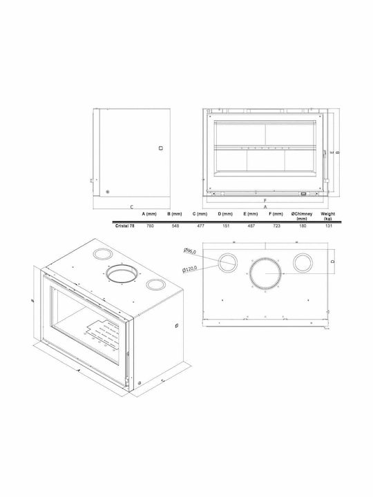 C&A Chama Cristal 78 Енергийна вмъкната касета Касета Дърво 10.1кВт Прав с отваряща се врата Затворен разширителен съд