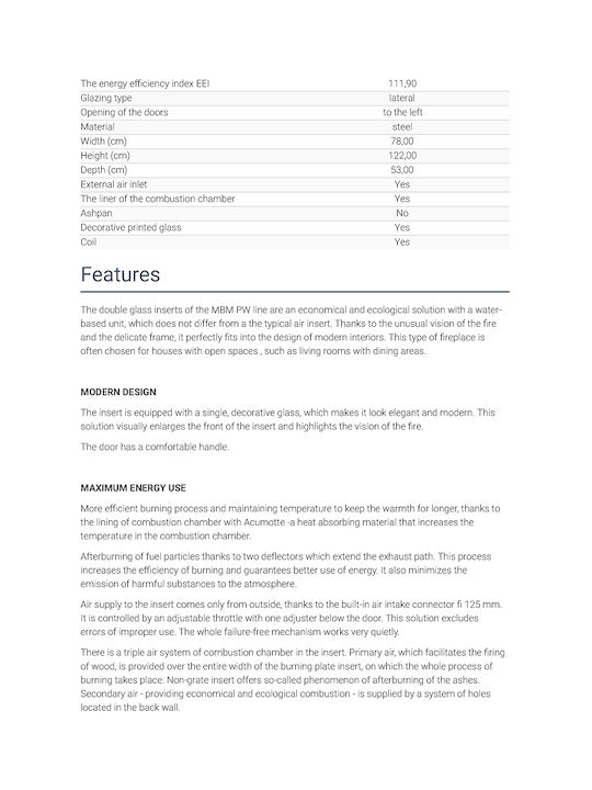 Kratki MBM PW 10 L BS W Kaminofen Holz Heizkörper 12kW Linke Ecke mit einer zu öffnenden Tür Geschlossenes Ausdehnungsgefäß