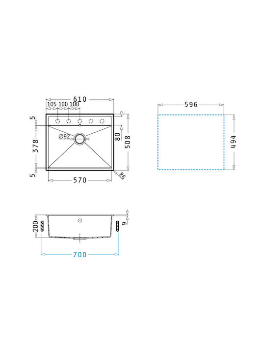 Pyramis Ithaka 1b 070245611 Drop-In Spüle aus Verbundgranulat B61xT51cm Snow