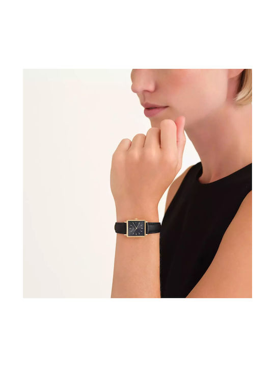 Rosefield Boxy Xs Uhr mit Schwarz Lederarmband