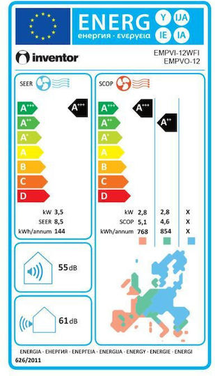 Inventor Emperor Aparat de Aer Condiționat Inverter 12000 BTU A+++/A++ cu WiFi și Mod Eco Triplu