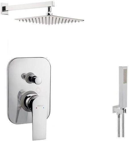 Ferro Squerto Set Mischer, Handbrause & Duschkopf für Wandmontage für Dusche 2 Ausgänge Silber