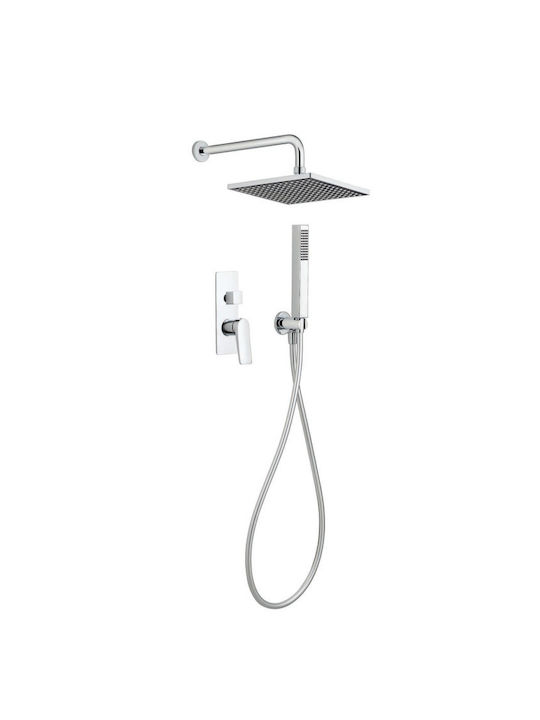 Tema Set Mischer, Handbrause & Duschkopf für Wandmontage für Dusche 2 Ausgänge Schwarz