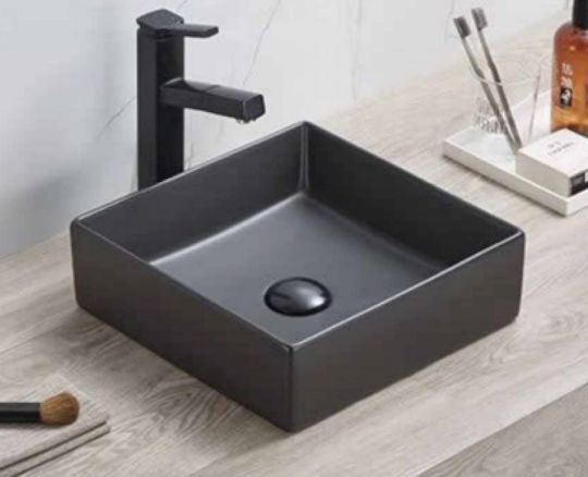 Tema Επικαθήμενος Νιπτήρας Πορσελάνης 35x35x11cm Μαύρος