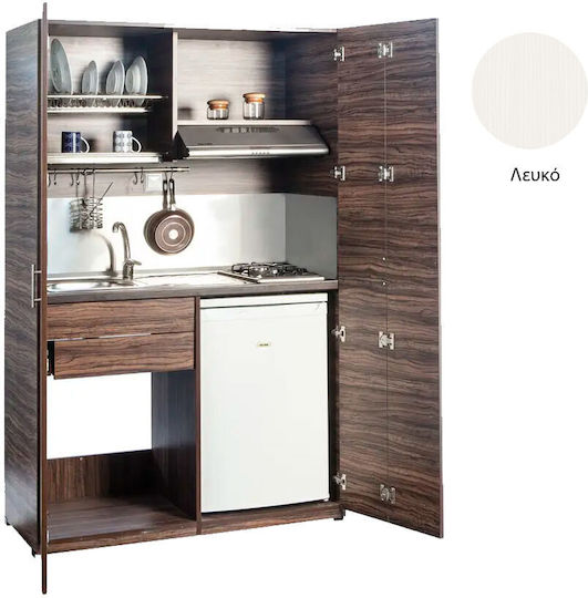 Silver KS125 KS125-Alb-Cu Uși Bucătărie Mică cu Chiuvetă Stângă 125x65x209cm Albă cu Uși