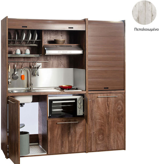 ΚΣ190 Polycuzinetă cu Chiuvetă Stânga 190x65x190cm cu frigider mic și cuptor