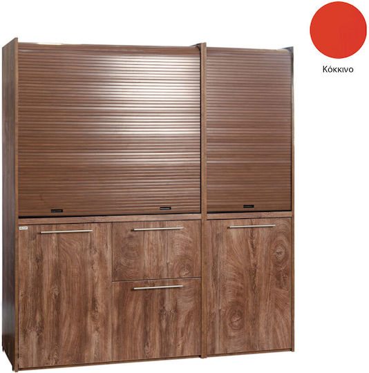 Silver KΣ190 KΣ190-FOU-Red Kitchenette with Right Sink Bowl 190x65x209cm Red with Small Refrigerator