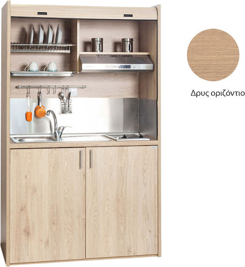 Silver Silver Horizontal Kitchenette with Left Sink Bowl 125x65x209cm Oak