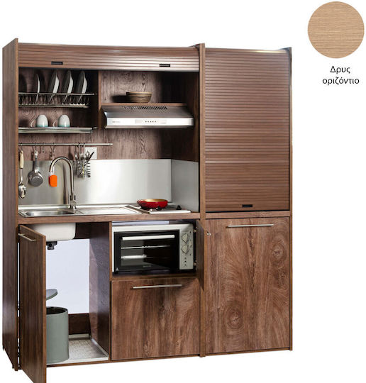 Silver KS190 KS190-FOU-STEJAR-ORIZONTĂ Bucătărie Mică cu Chiuvetă Dreapta 190x65x209cm Stejar Orizontală cu Frigider Mic