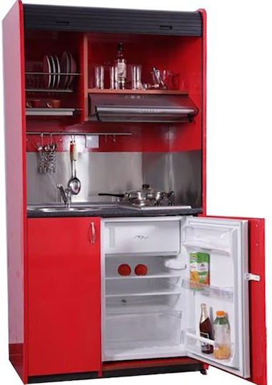 Silver Küchenzeilen KΣ125-Rot Poly-Küchenzeile mit Links Spülbecken 125x65x209cm Rote