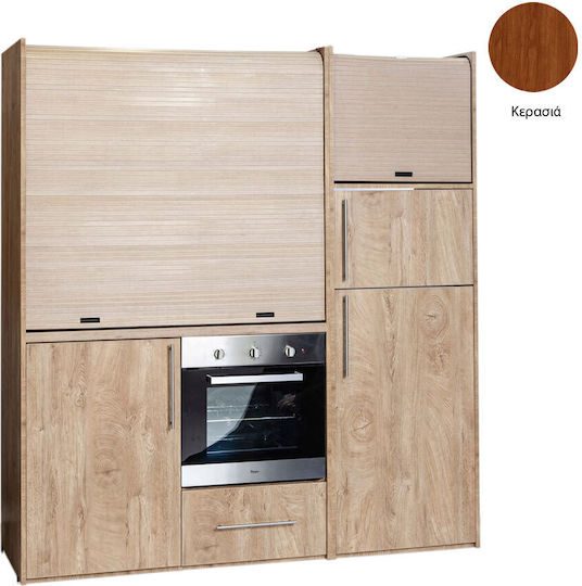Silver ΚΣ190 Πολυκουζινάκι με Δεξιά Γούρνα 190x65x204cm Κερασί με Μεγάλο Ψυγείο & Φούρνο