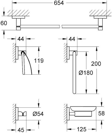 Grohe Essentials Wall-Mounted Бански Комплект Металик Сребрист 5 Бройки