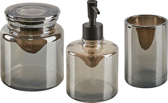 Beliani Badezimmer-Accessoire-Set Glas Gray 3Stück