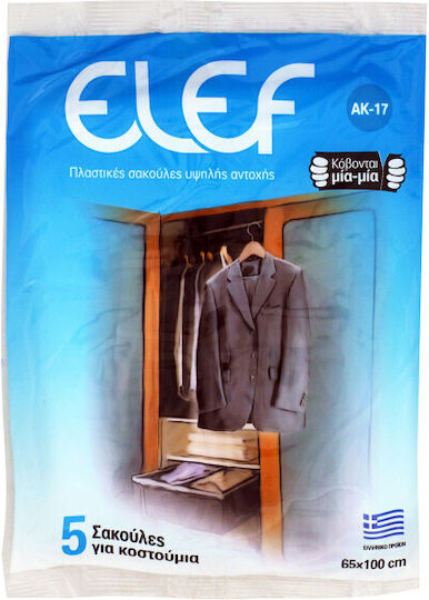 Elef Πλαστική Κρεμαστή Σακούλα Αποθήκευσης Κουστουμιών 65x100cm 5τμχ