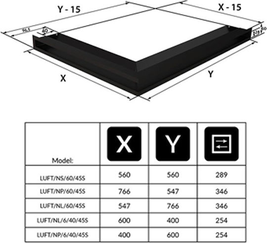 Kratki Corner Fireplace Air Shutter Black 56x56x6cm