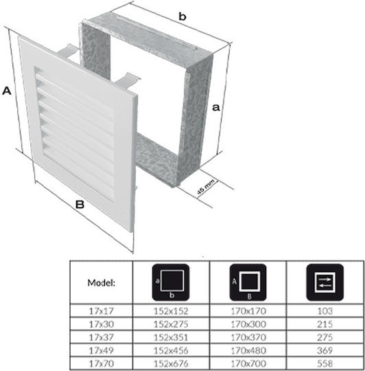 Kratki Fresh Ορθογώνια Περσίδα Τζακιού 70x17cm Λευκή