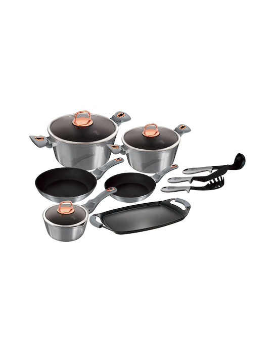 Berlinger Haus Moonlight Collection Cookware Set of Aluminum with Stone Coating Grey 12pcs