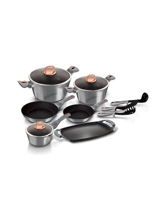 Berlinger Haus Moonlight Collection Cookware Set of Aluminum with Stone Coating Grey 12pcs