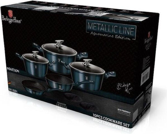 Berlinger Haus Metallic Line Σετ Μαγειρικά Σκεύη από Αλουμίνιο Aquamarine Collection με Επίστρωση από Πέτρα 5 Σκευών